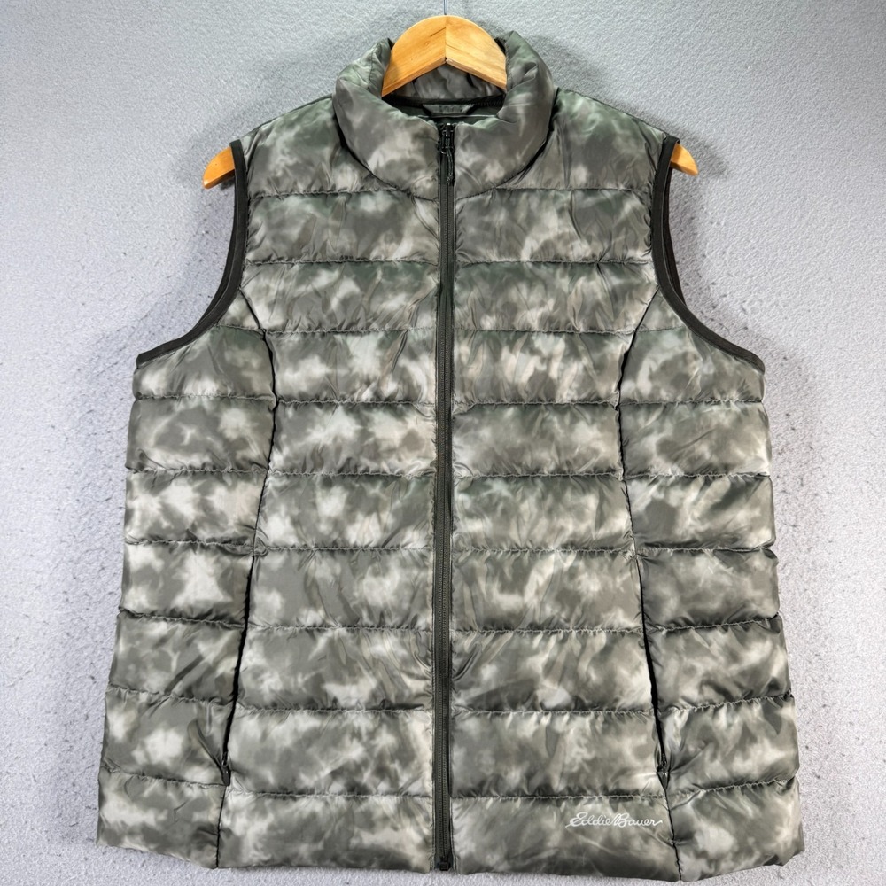 Eddie Bauer 650 CirrusLite Down Puffer Vest Women XL Green Tie Dye Quilt Outdoor
